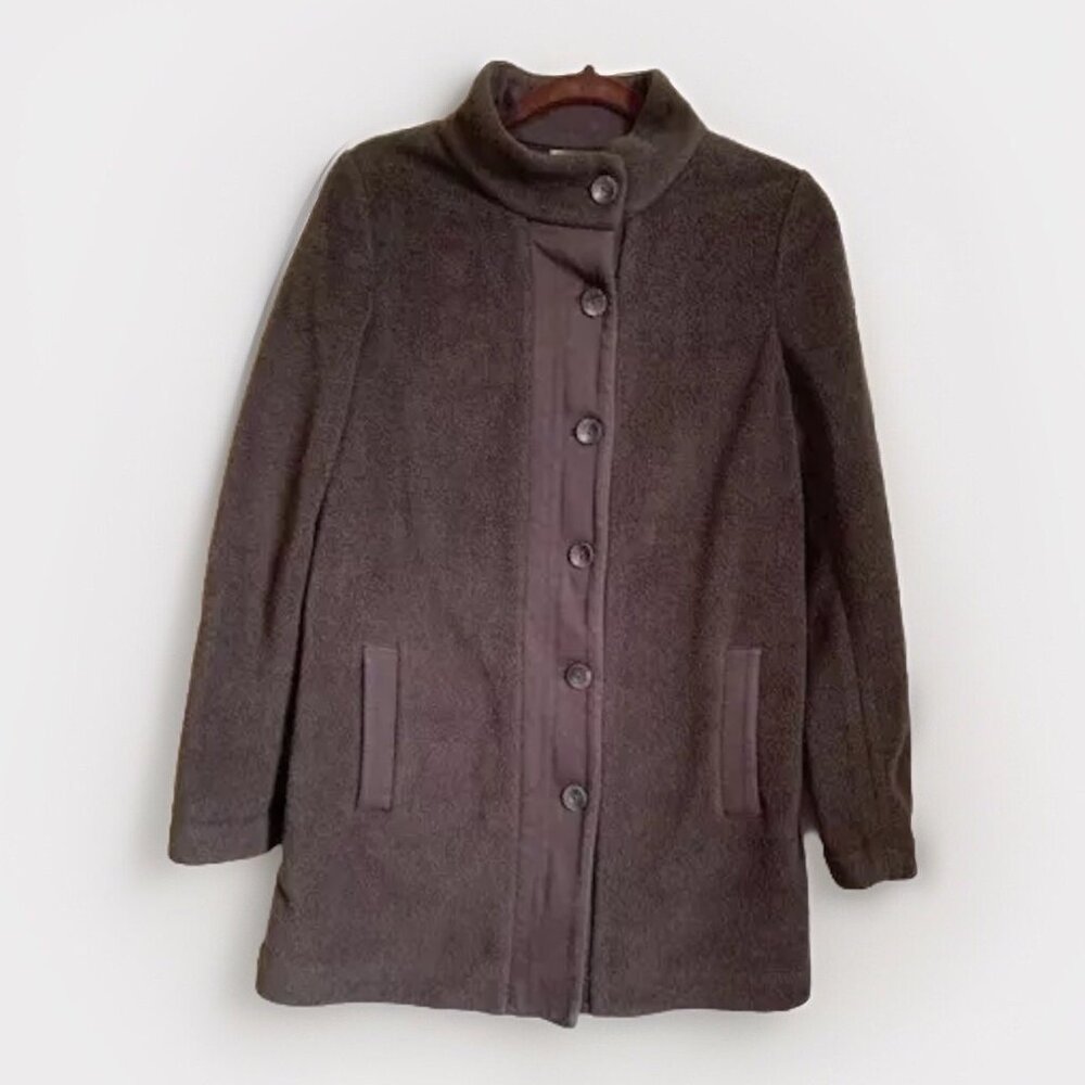 J.Jill Brown Fleece Coat Womens Small Zip Button Pockets Cabincore Fall Winter